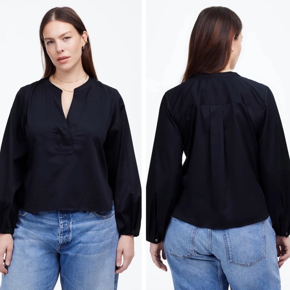 NWT Madewell V-Neck Long-Sleeve Cotton Top in Deep Indigo, Size Medium - Picture 1 of 14